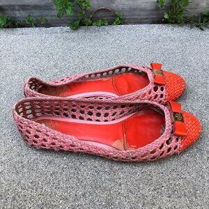 VTG TORY BURCH Carlyle Weave Flats Shoes Women's 8 M Slip On Coral Pink Woven​​